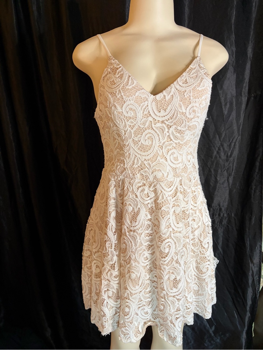 Spaghetti Strap Lace Mini Dress in Cream